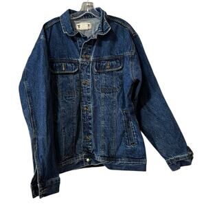 Wrangler‎ Rugged Wear Jean Jacket Men Measured Blue Dark Denim Coat Trucker VTG